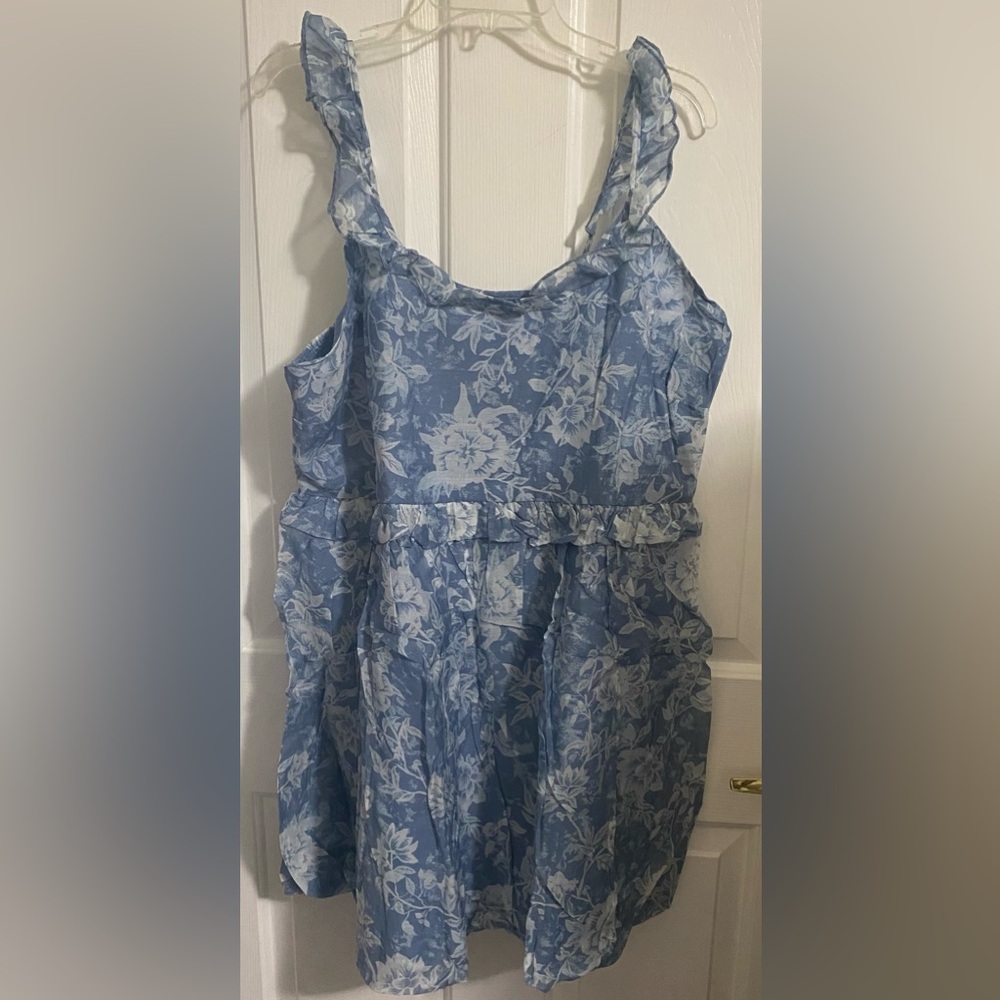 NWT.. AND NOW THIS WOMENS BLUE FLORAL RUFFLE STRAP MINI DRESS - Picture 2 of 13